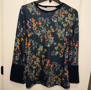 MISSLOOK Green Floral Long Sleeve Top, EUC, Cool Sleeve Details, Sz Medium